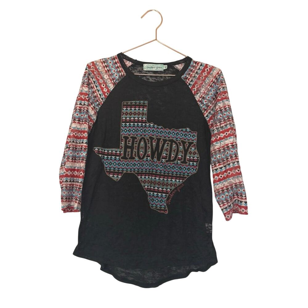 Southern Grace Black Graphic Aztec western Top